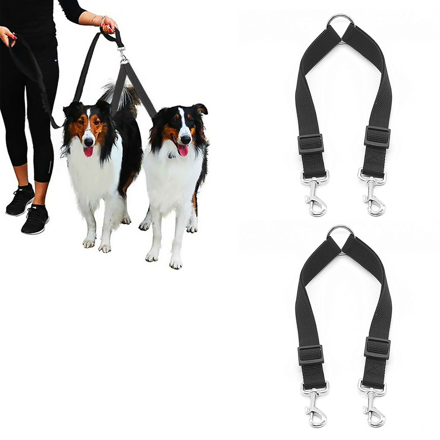 2Pcs Dual Dog Leash with One Lead Coupler Nylon Harness
