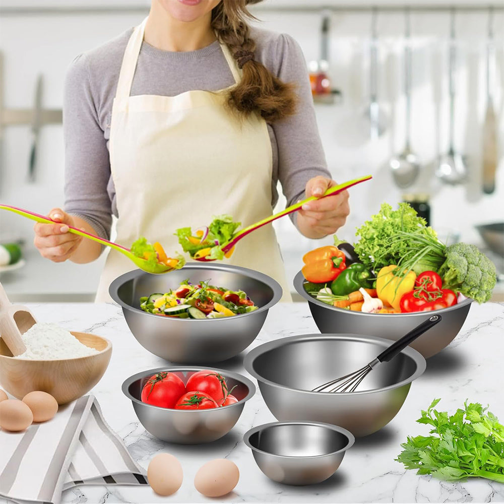 10Pcs Stainless Steel Polished Round Bowl Set