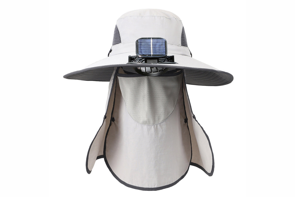 Wide Brim Solar Cooling Fan Hat Outdoor Breathable Mesh Face Cover Neck Shade
