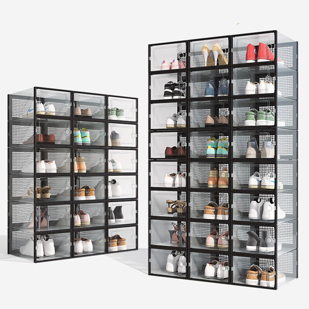 2 Pcs Clear Stackable Shoe Boxes Plastic Sneaker Containers for Closet Under Bed