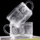 2PCS Vintage Embossed Coffee Mugs With Lid And Spoon For Tea Milk
