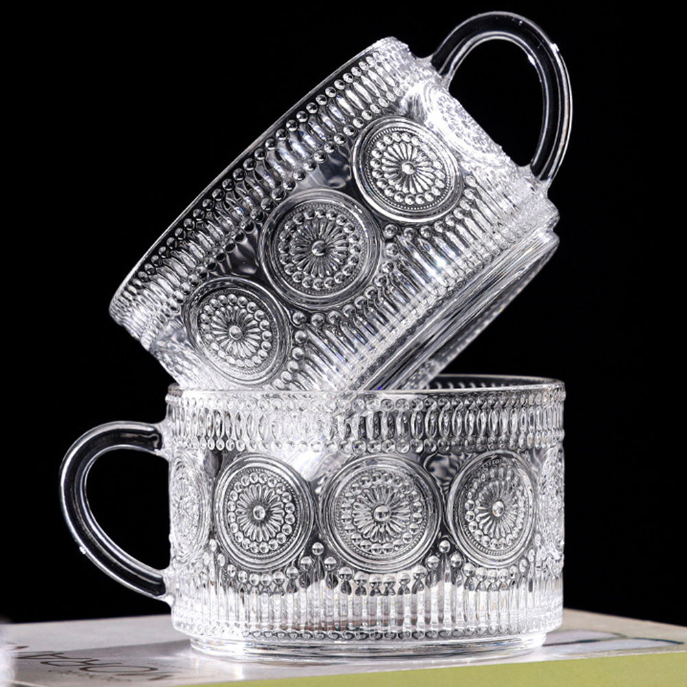 2PCS Vintage Embossed Coffee Mugs With Lid And Spoon For Tea Milk