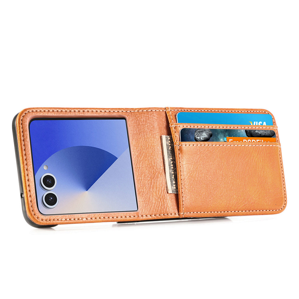 PU Wallet Card Holder Case for Samsung Galaxy Z Flip 6 7 8 with Stand-Brown
