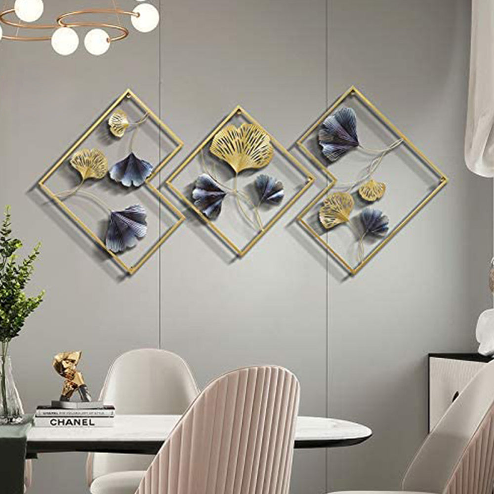 3Pcs Metal Leaf Wall Art Ornaments Ginkgo Leaf Wall Hanging