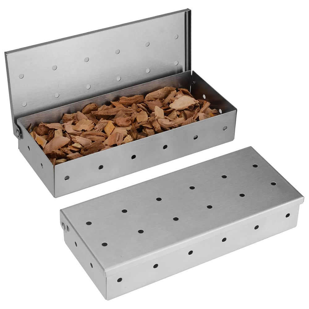 2Pcs Stainless Steel Smoking Wood Chip Barbecue Tool Box