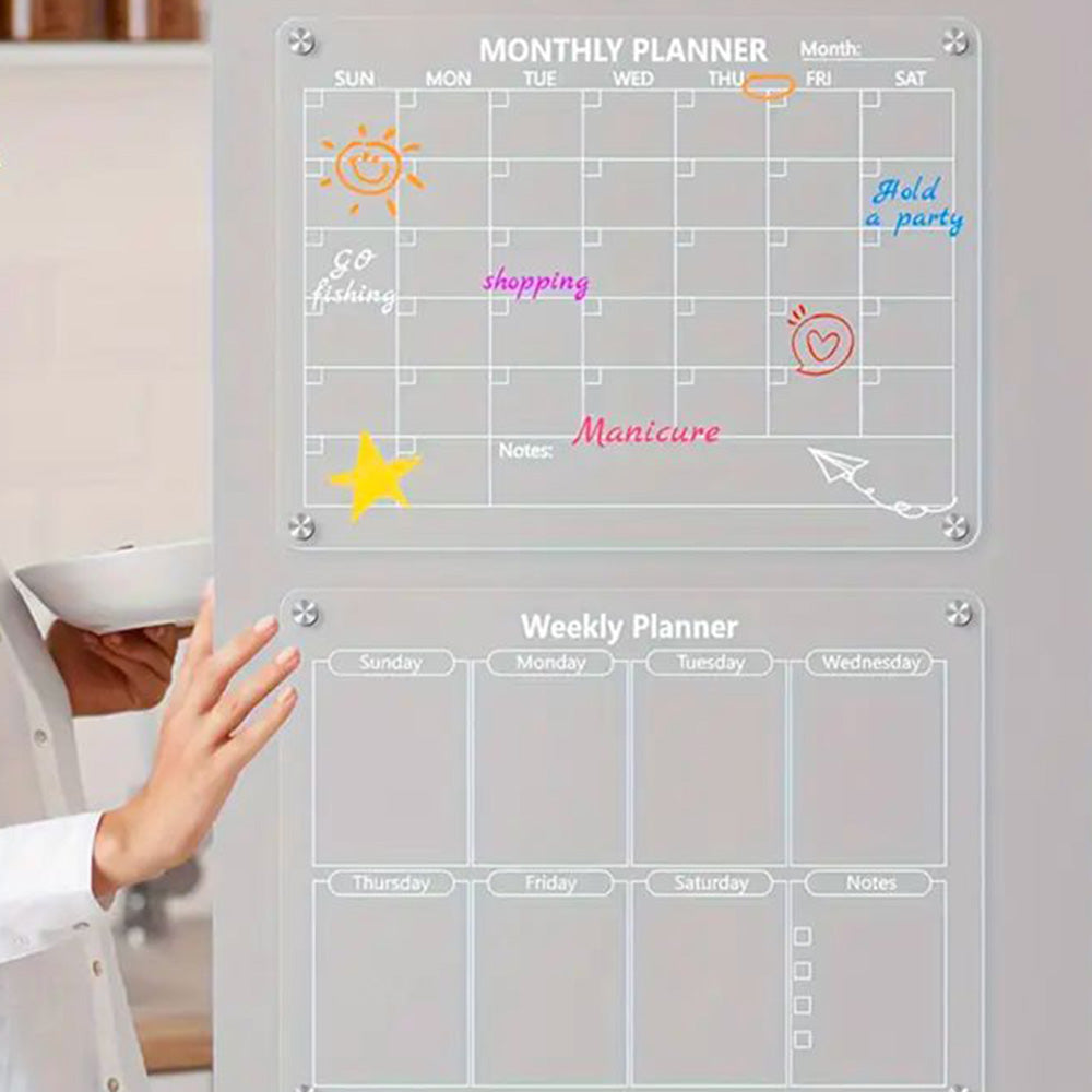 4Pcs Dry Erase Calendar for Fridge Acrylic Transparent Board Monthly Weekly Daily Planner