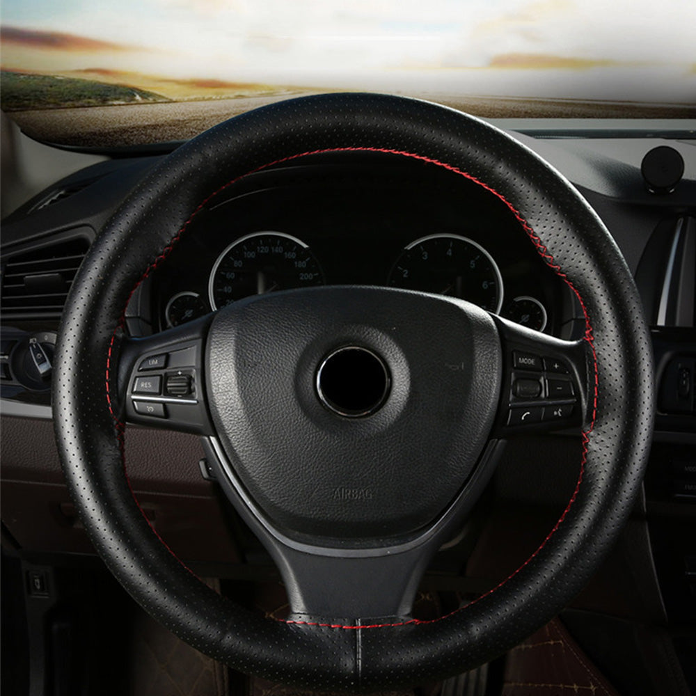 Genuine Leather Steering Wheel Cover - Hand-Stitched 360° Full Wrap Auto Grip