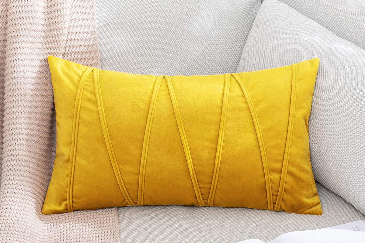 2PCS Velvet Bandage Stripe Cushion Cover Set Throw Pillow Cases for Sofa-Yellow