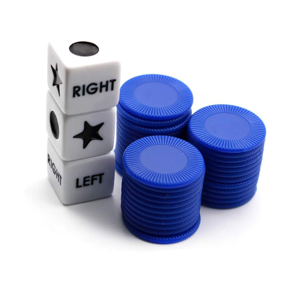Left Right Center Dice Game Prime Set with 3 Dices 24 Chips for Party Family Fun