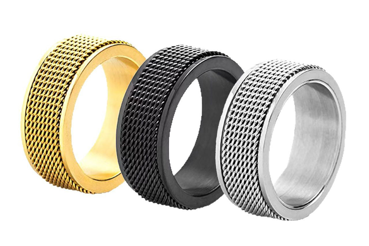 Titanium Steel Spinner Ring Set Silver Black Gold Relaxing Rotating Rings