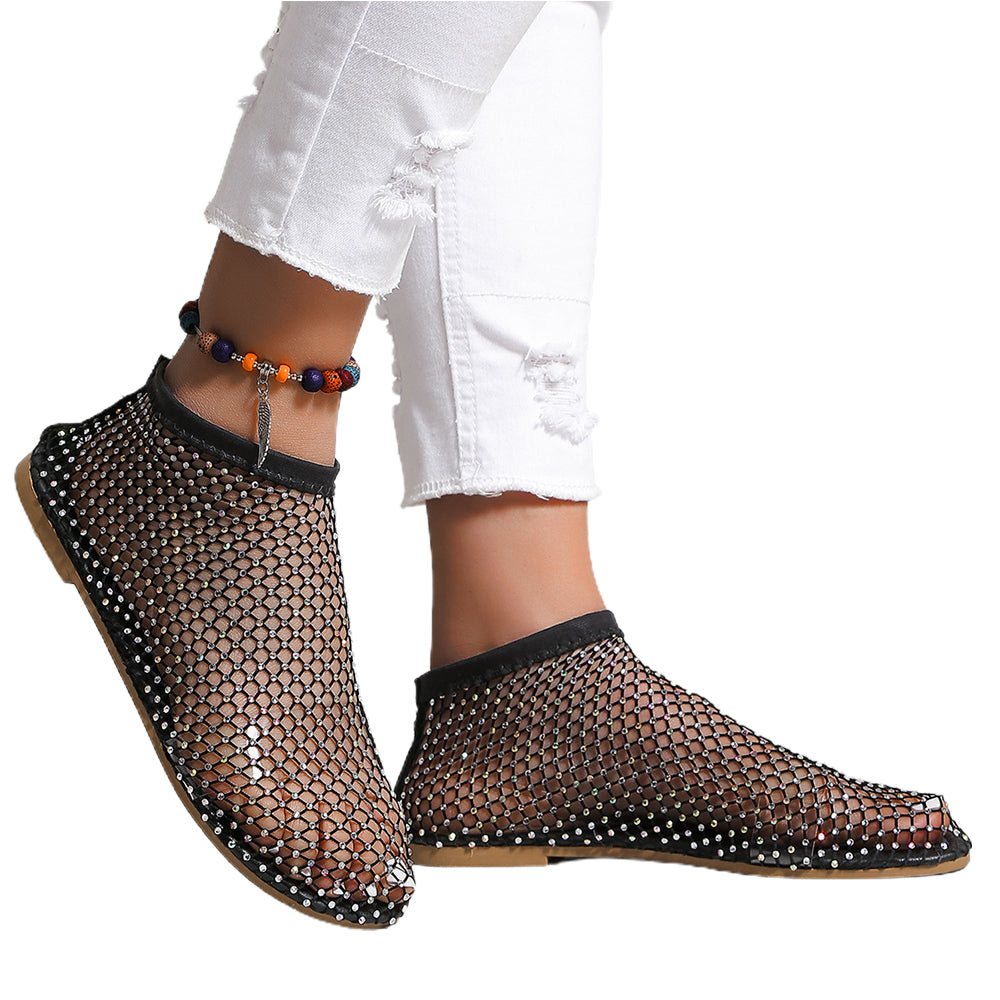 Women's Rhinestone Decor Hollow Out Flat Heels Sandals