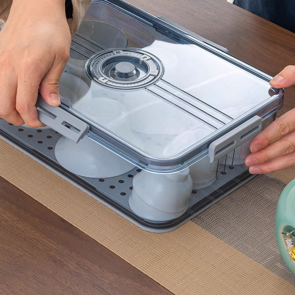 Transparent Bread Box with Timer Drainboard Lid Kitchen Storage Container for Food