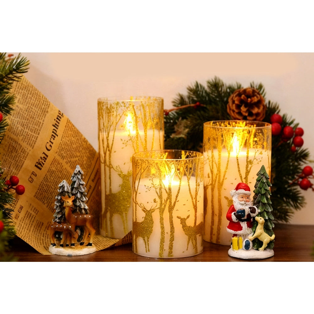 3Pcs LED Electronic Candle Light Gold Elk Lampshade for Home Decoration