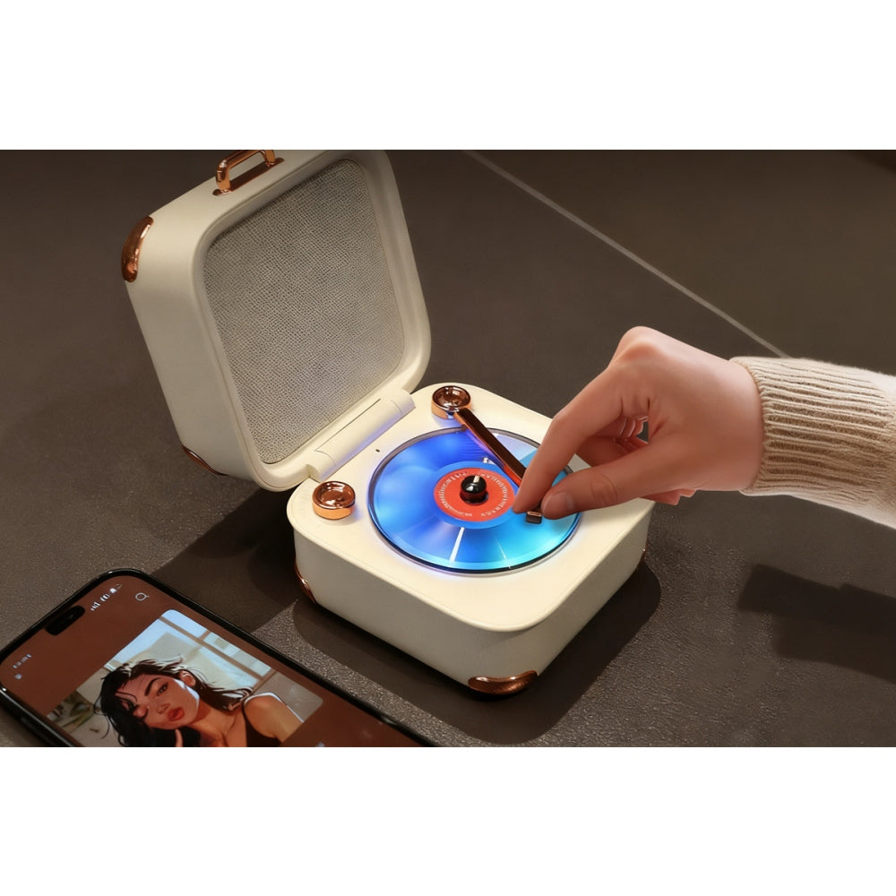 Vintage Vinyl Speaker with Colorful Lights Bluetooth Speaker for Bedroom Compatible with Computers & Phones