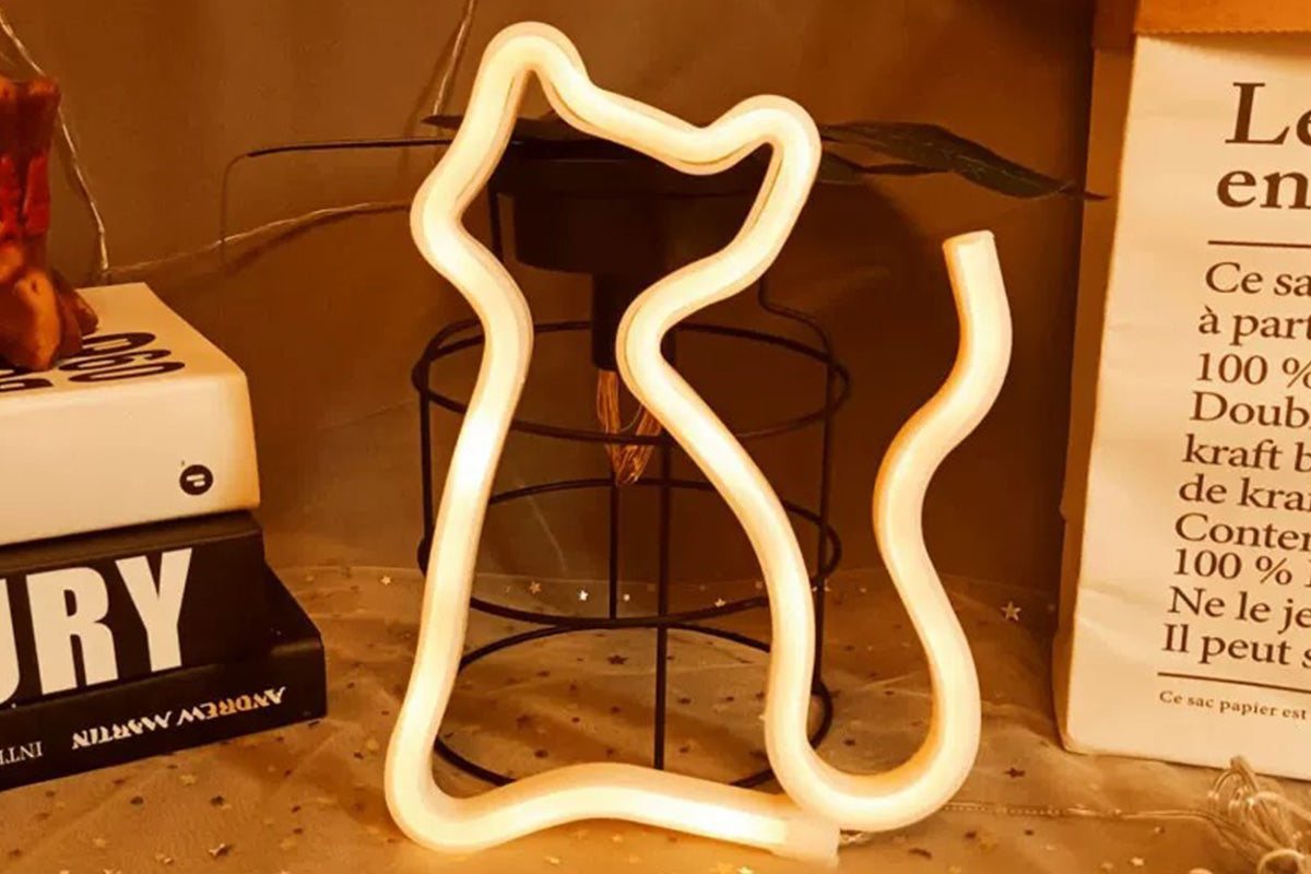 LED Cat Rainbow Neon Sign Lights Bedside Night Light Lamp Bedroom Wall Decoration