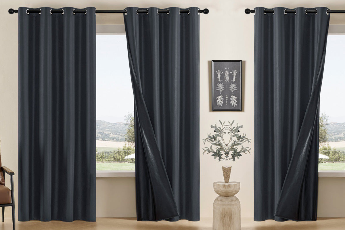 100 Percent Blackout Curtain Panel with Black Liner Heat & Light Blocking Drapes