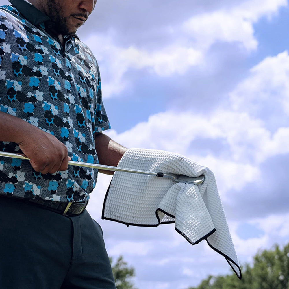 Absorbent Microfiber Golf Towel for Golf Carts or Clubs Waffle Weave Pattern