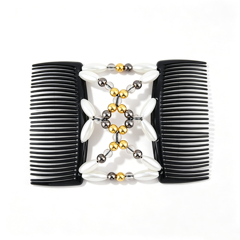 3 Pack Beaded Hair Comb Double Row Elastic Clip Hair Accessories