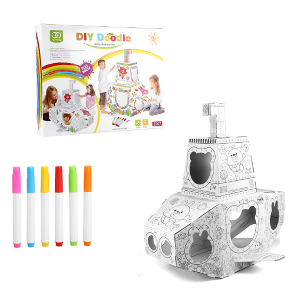 DIY Colorable Cardboard House with 6 Colored Pens-submarine