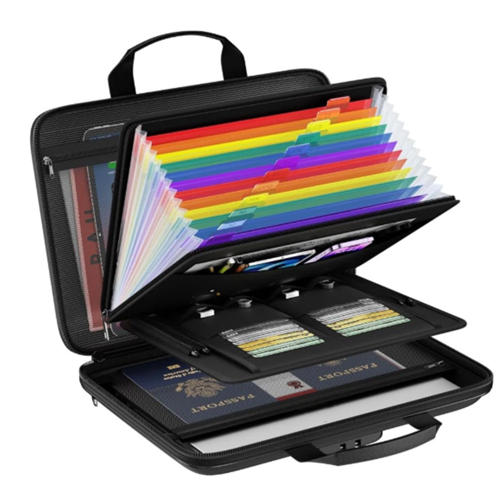 Hard Case File Organiser with Lock and Multi Pocket Accordion File Folder