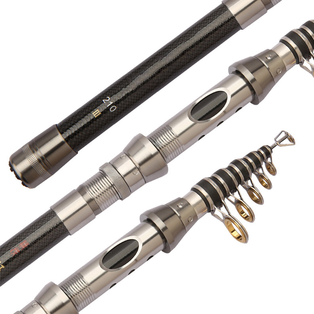 Carbon Fibre Telescopic Fishing Rod Portable Travel Spinning Pole Sea Freshwater