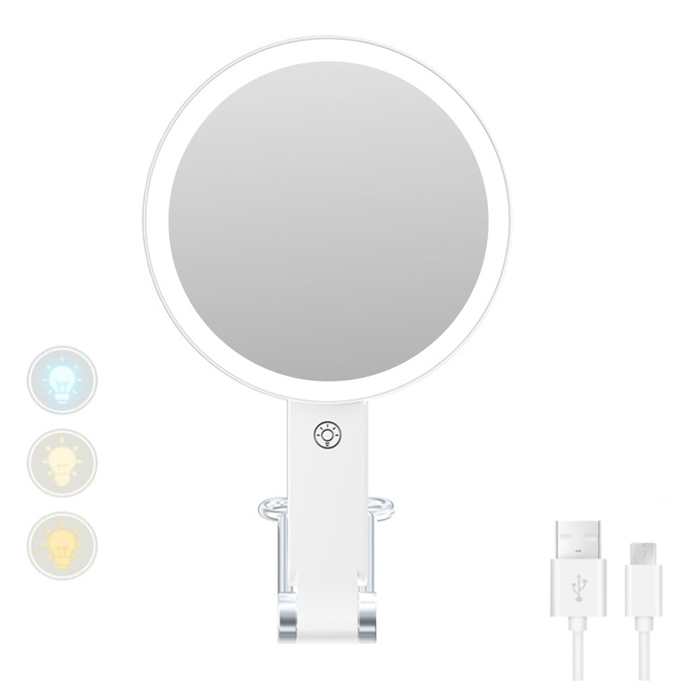 10X Magnifying Foldable Double-sided Makeup Mirror with Light and Adjustable Brightness