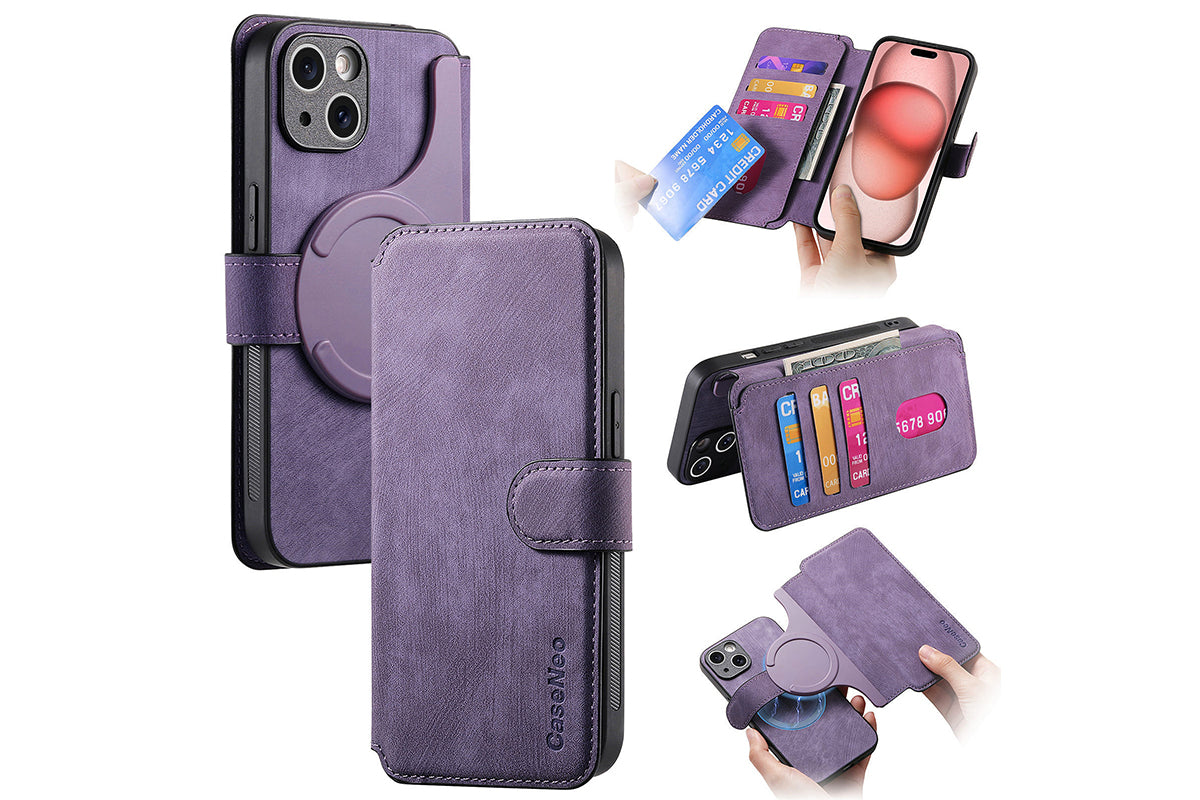 Magnetic Wallet Case for iPhone 17Series RFID Blocking Card Holder Phone Stand