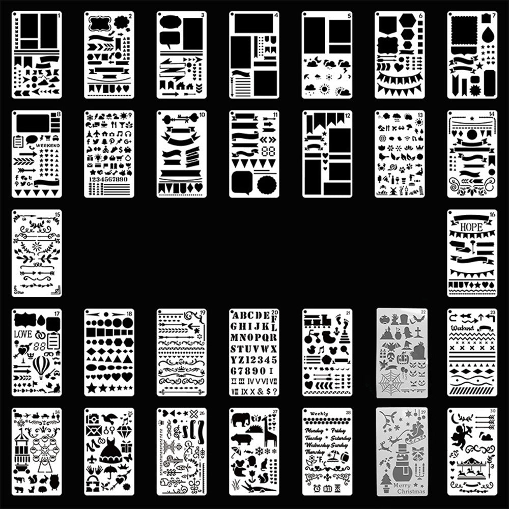 30 Piece A6 Reusable Drawing Journal Painting Craft Stencils