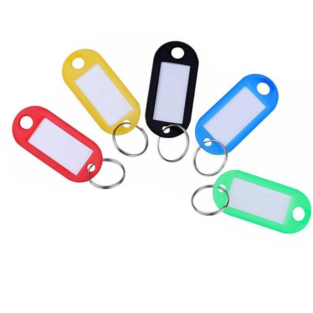 100Pcs Plastic Key Ring Name Tags Keychain Luggage Color ID Labels