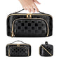 Large Capacity PU Leather Water-Resistant Checkered Cosmetic Bag Travel Makeup Bag