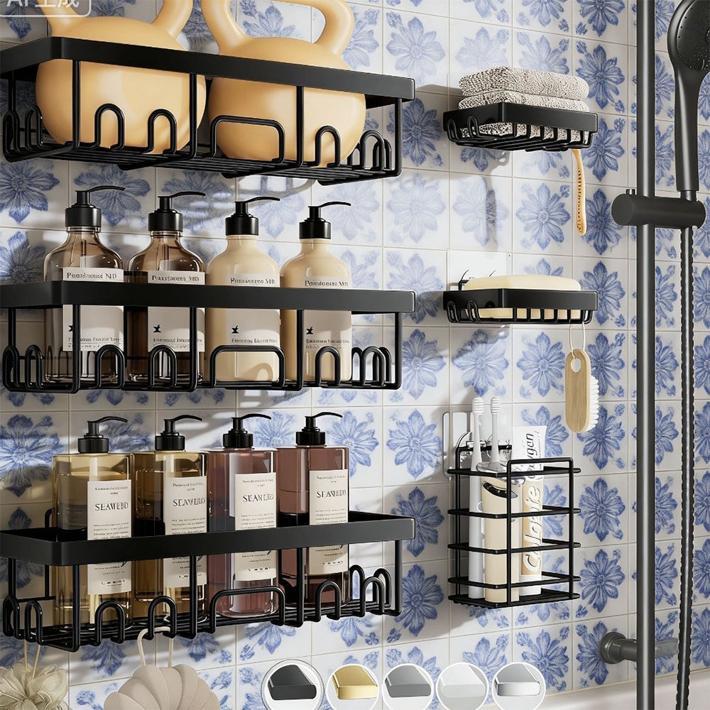 Shower Caddy 6-Pack Advanced Rustproof Design No Drilling Adhesive Shelves with Soap Holder
