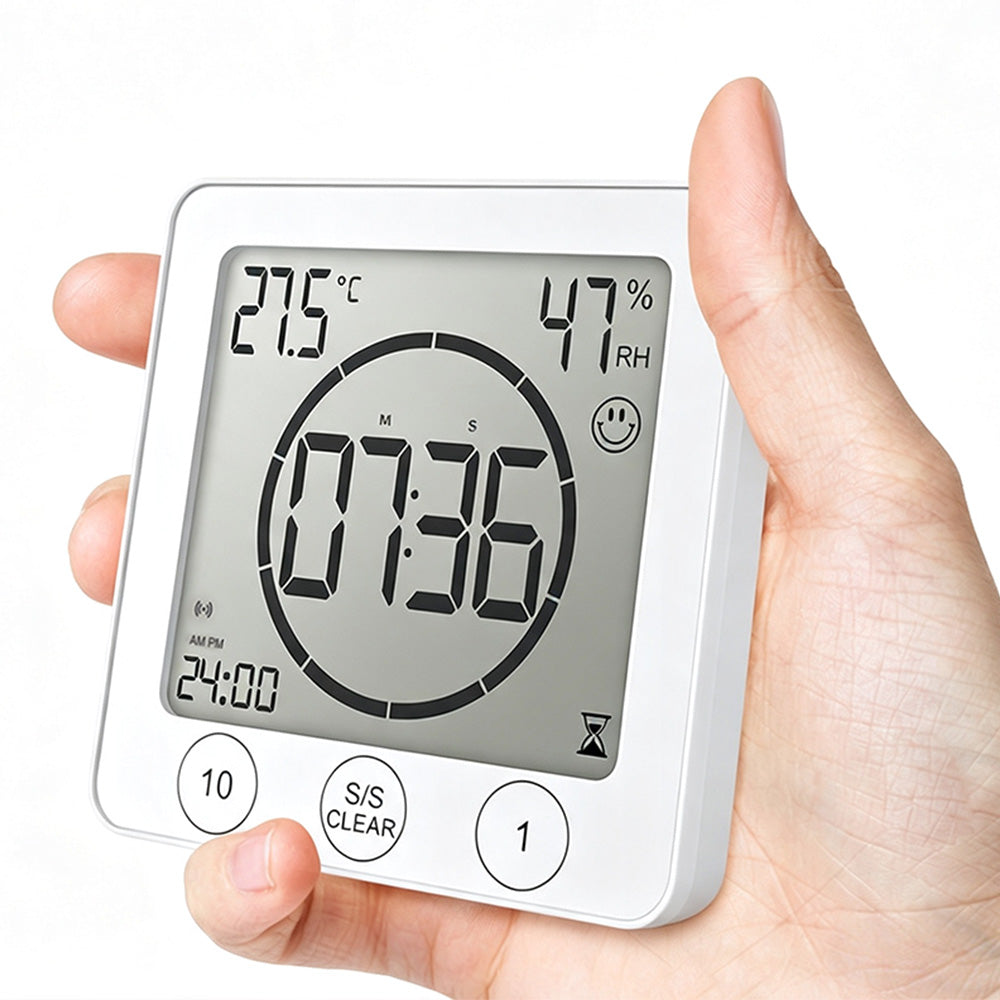 Digital Shower Clock Hygrometer Indoor Thermometer with Timer for Bathroom Kitchen