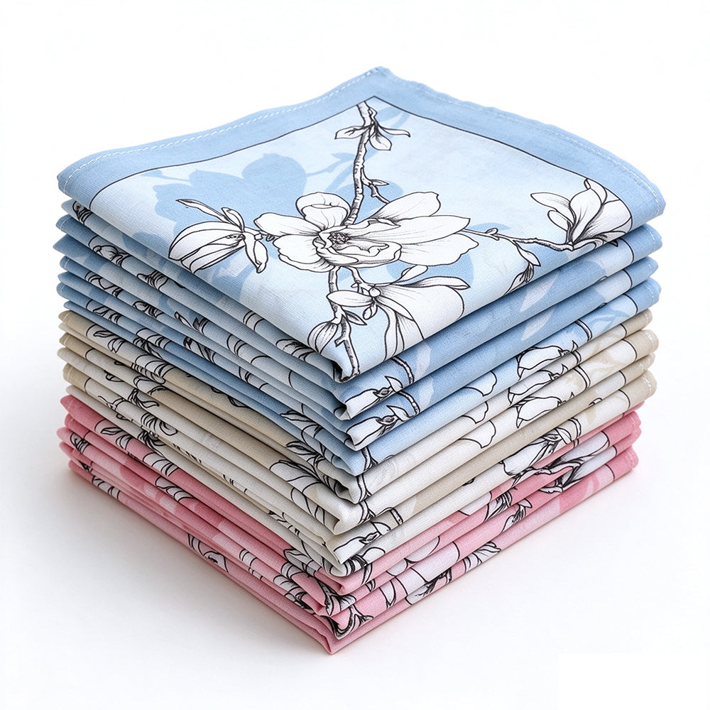 12 Pack Pure Cotton Printed Handkerchiefs 42cm Square