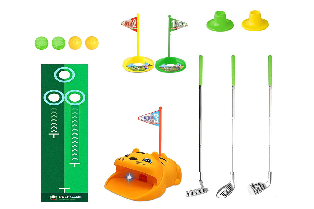 Toy Golf Set with Tiger Automatic Ball Returner Golf Clubs Putter Mat for Indoor Outdoor Play