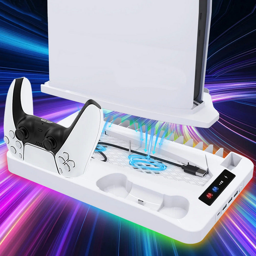 Gaming For PS5 Slim Pro Docking and Cooling Station Charger Headset Holder With RGB Light