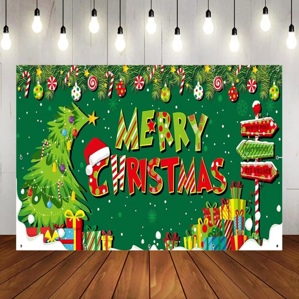 Merry Christmas Holiday Banner Garage Door Cover Mural Backdrop Decorations