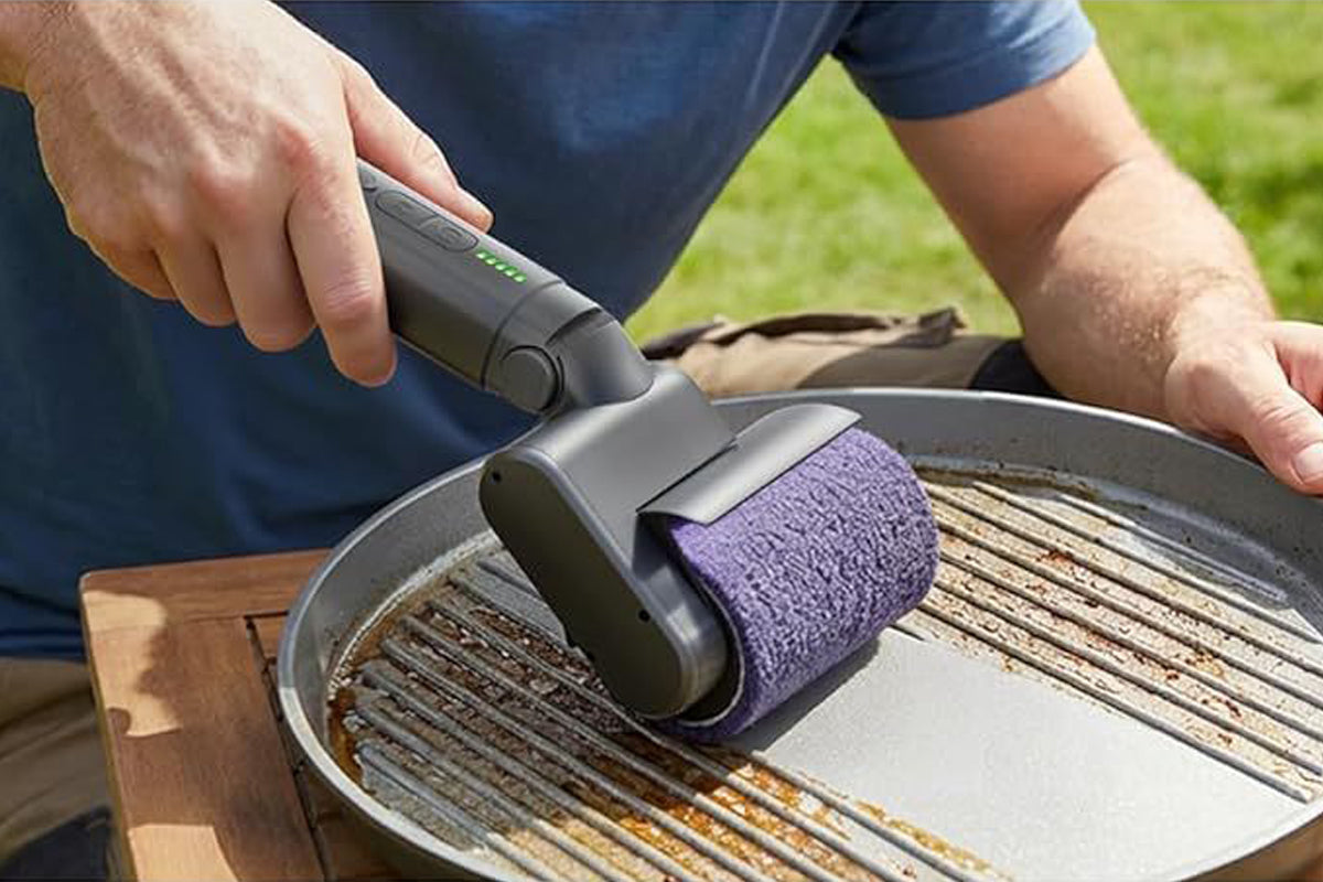 Wireless Electric BBQ Grill Cleaning Brush with 3 Replaceable Rollers Adjustable Angle Head