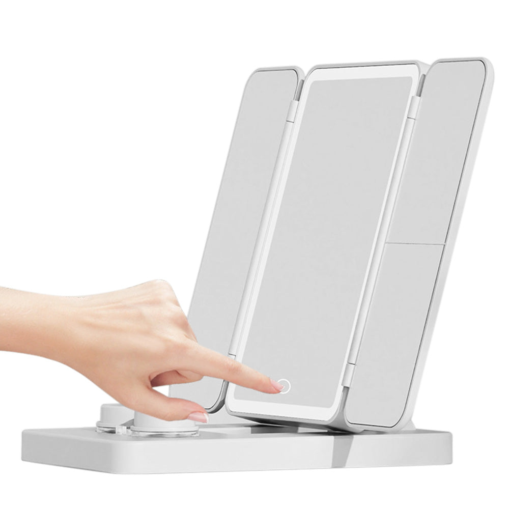 3 in 1 Foldable Makeup Mirror with Lights and Contact Lens Case for Travel