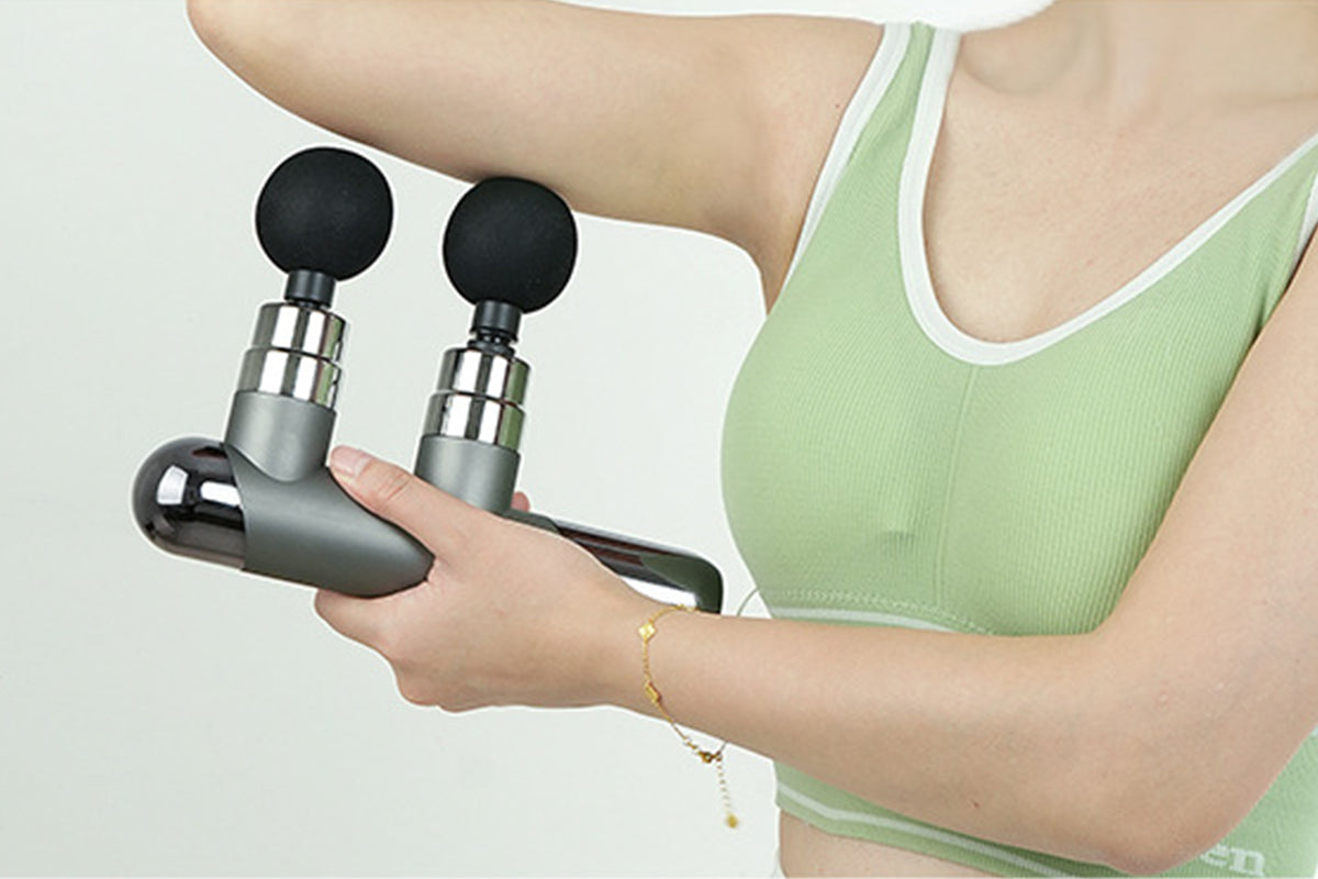 Dual Heads Massage Gun 6-Speed Deep Tissue Muscle Relax Massager with Extra 3 Pairs Replacement Heads