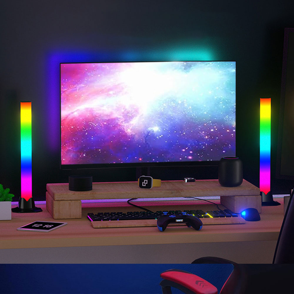 2Pcs Gaming Light Bars Colorful Sound Pickup Lamps RGB Color Changing Atmosphere Lights