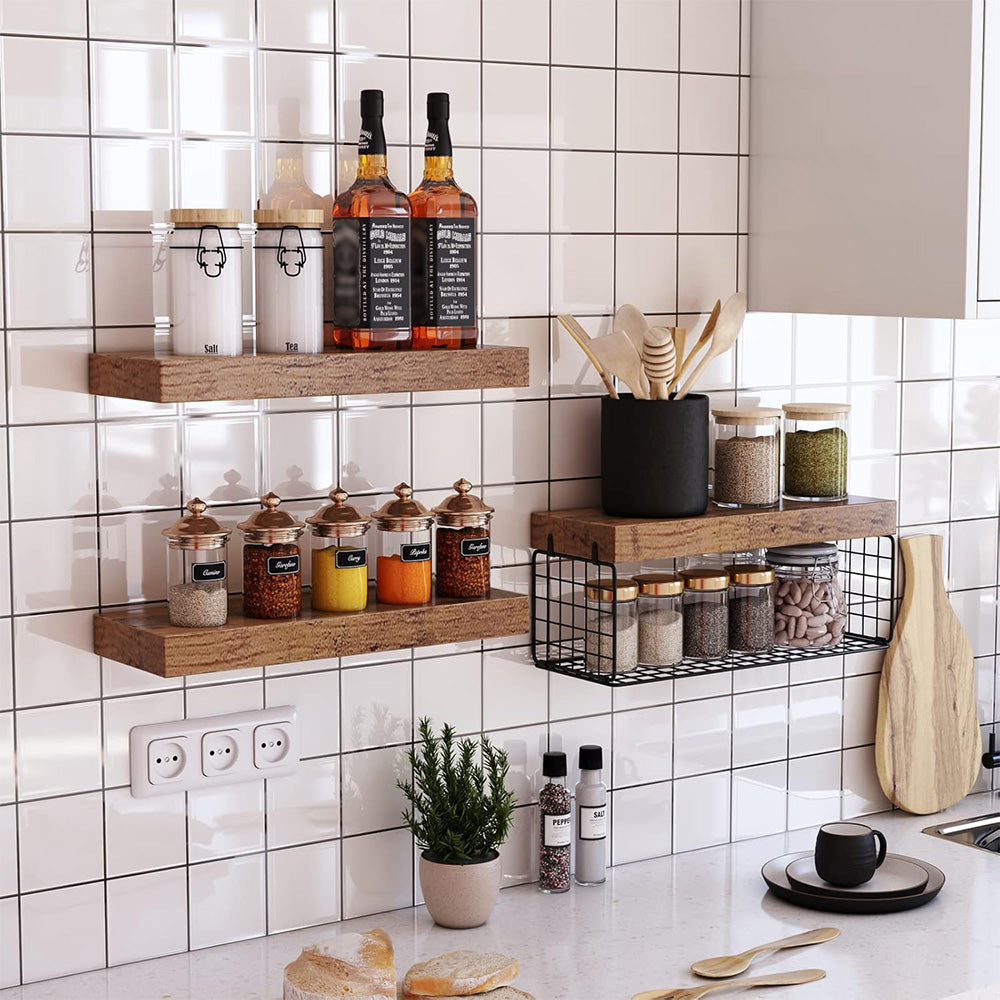 3 Tier Bathroom Shelf Wall Mounted Floating Shelf with Storage Basket