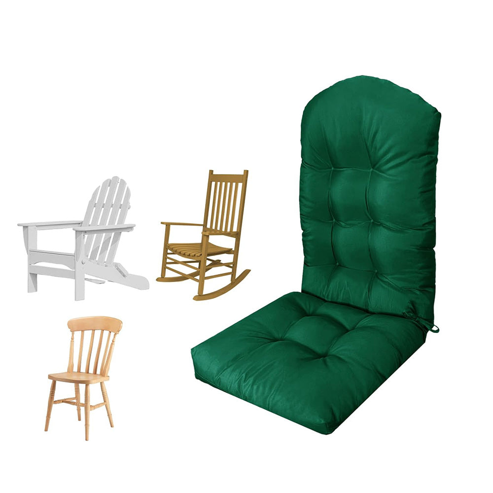 High Back Rocking Chair Cushion Water Resistant Outdoor Seat Pad with Ties-Dark Green
