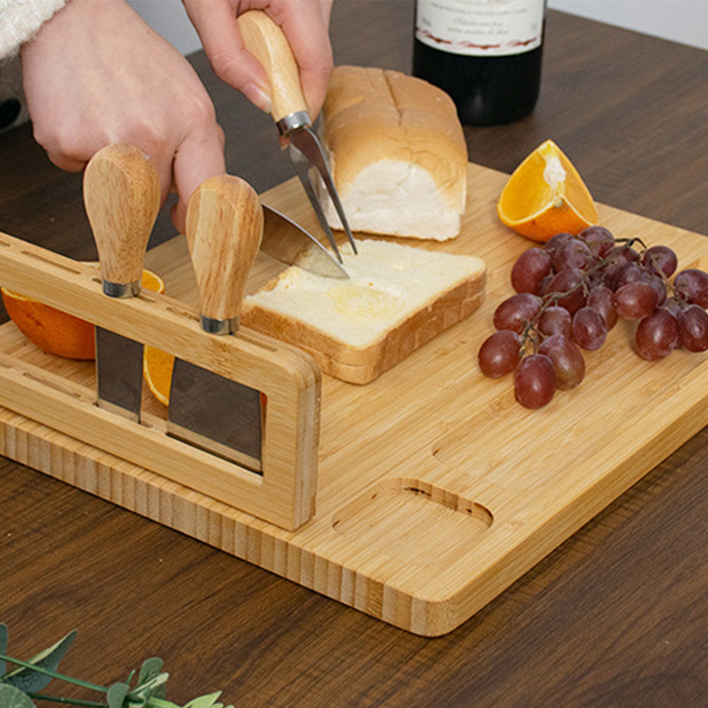 Bamboo Cheese Serving Board with Knife Holder