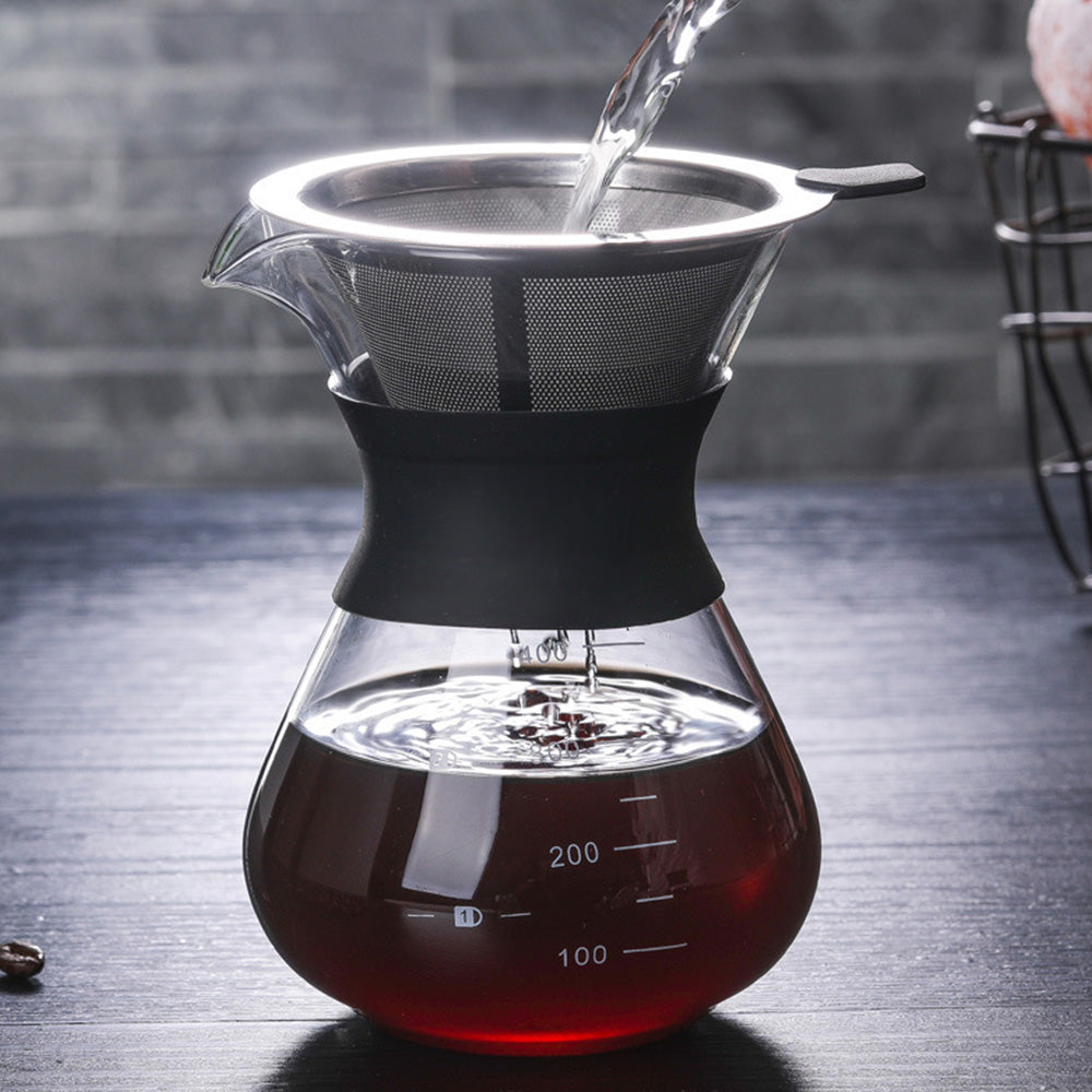 Pour Over Coffee Maker Borosilicate Glass Carafe with Reusable Stainless Steel Filter