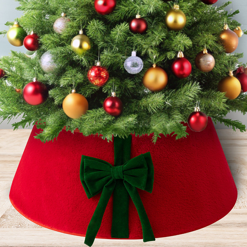 Christmas Tree Collar with Bow Holiday Tree Decor for Tree Stand and Wire Cover-Red