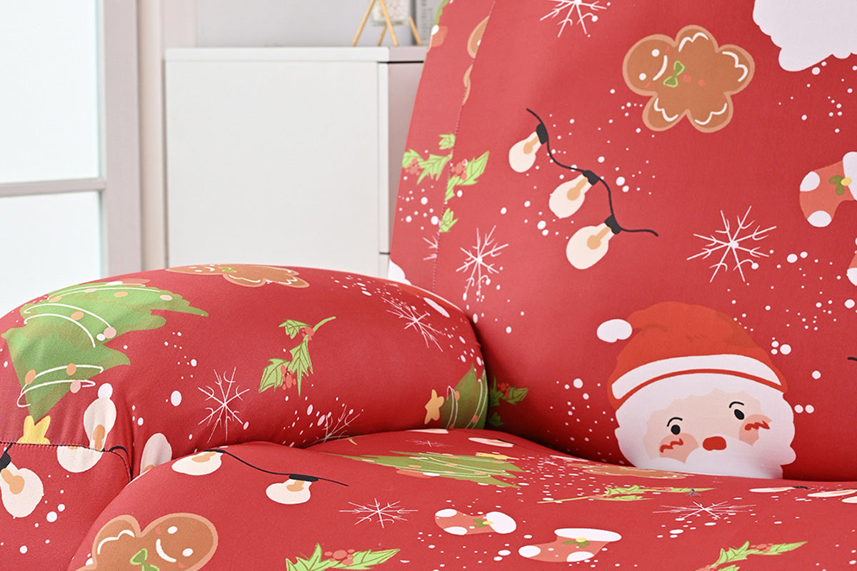 Christmas Recliner Chair Cover Sofa Slipcover with Side Pocket