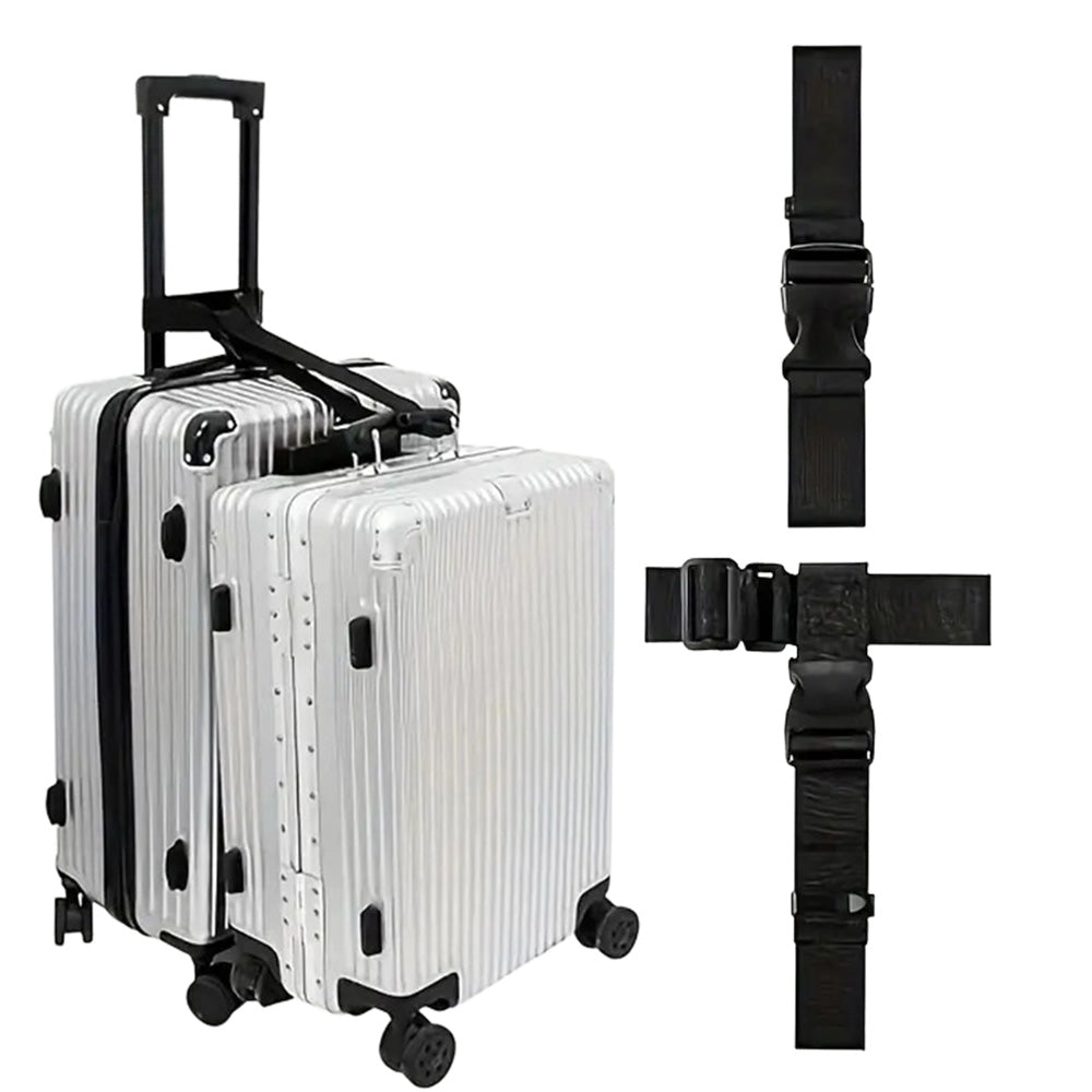 2Pcs Adjustable Luggage Straps Set T-Shaped and Add-a-Bag Strap for Connecting 3 Suitcases