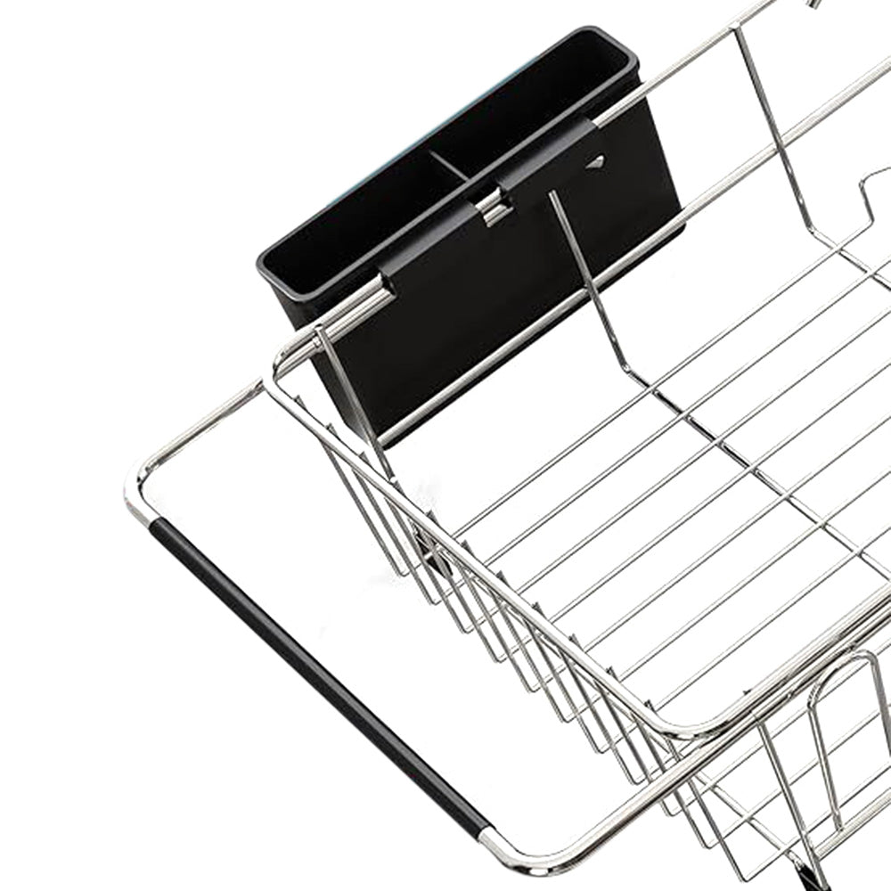 Expandable Stainless Steel Over Sink Dish Drying Rack with Utensil Holder