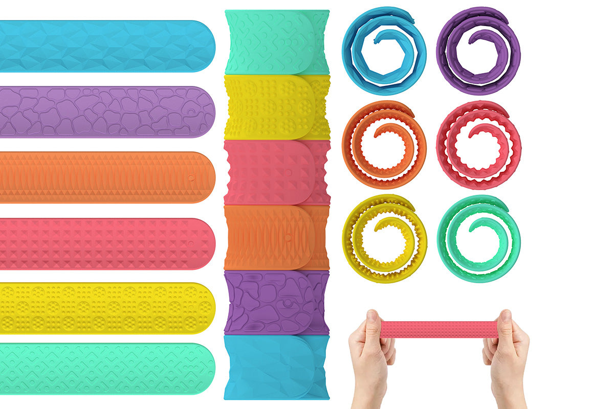 6 Pieces Sensory Textured Silicone Snap Bracelets Fidget Toys