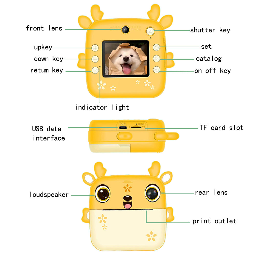 Kids Instant Camera Dual Camera Print Cam 1080P Video Recorder Camera